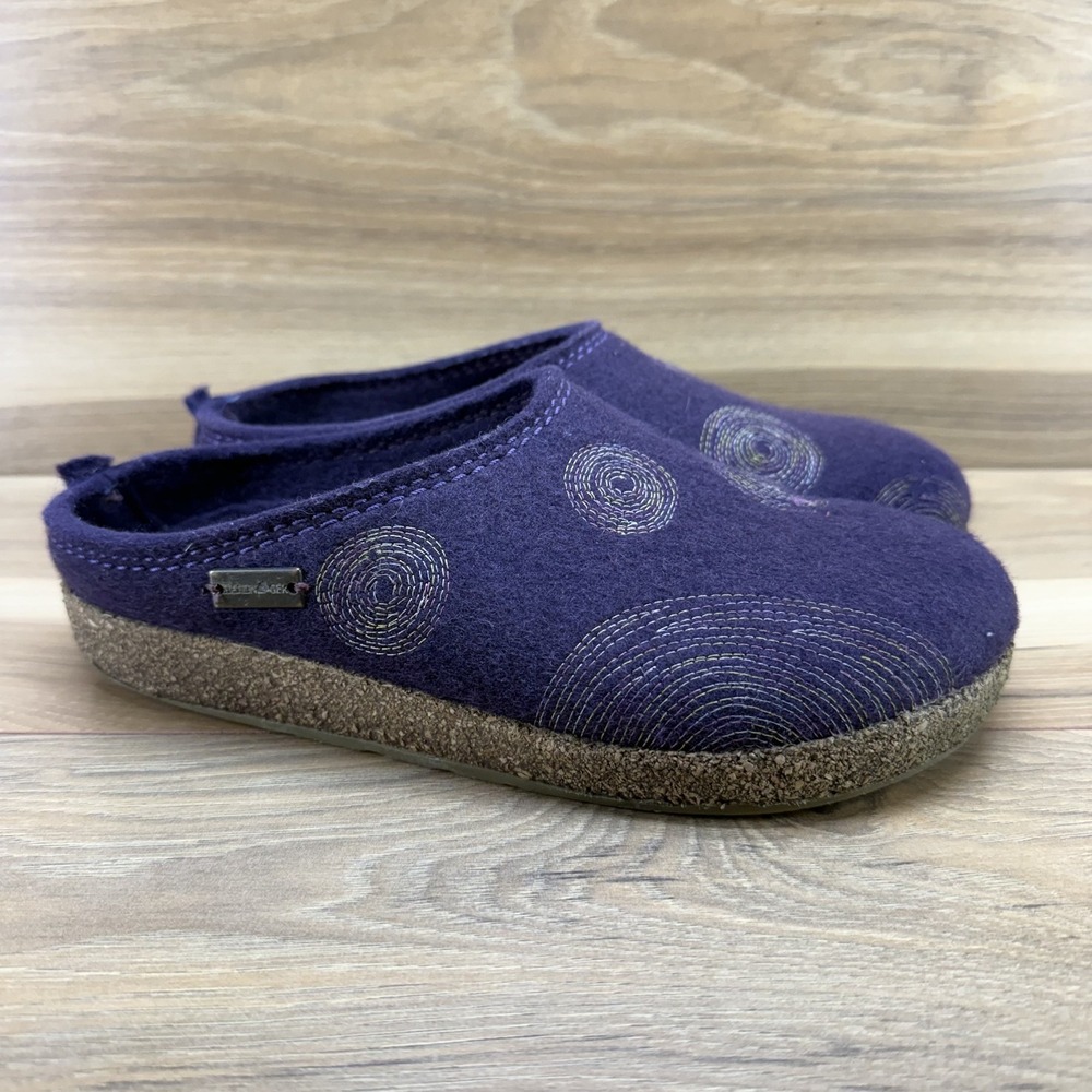 HAFLINGER Grizzly Spirit Wool Clogs Womens 8 8.5 EU 39 Purple Comfort Cork Mule